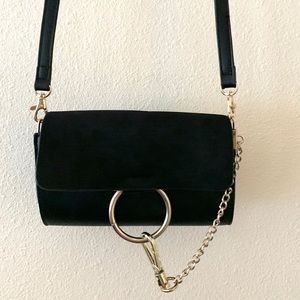 Black Crossbody Purse with Gold Circle Hardware